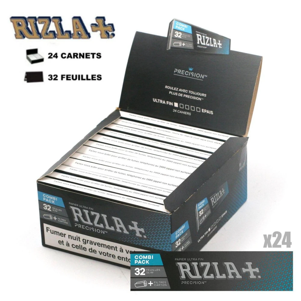 Boite De 24 Paquets Feuilles Slim Rizla Precision + Filtres Cartons 3 Boite De 24 Paquets Feuilles Slim Rizla Precision + Filtres Cartons