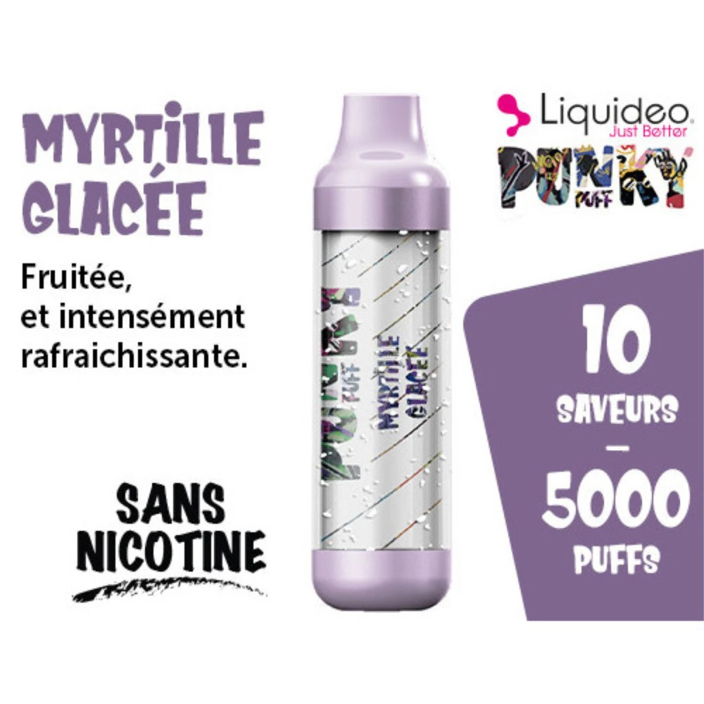 E-Cigarette Jetable 5000 Puffs Punky Puff - Myrtille Glacée Sans Nicotine Ni Tabac 4 E-Cigarette Jetable 5000 Puffs Punky Puff - Myrtille Glacée Sans Nicotine Ni Tabac – Image 2